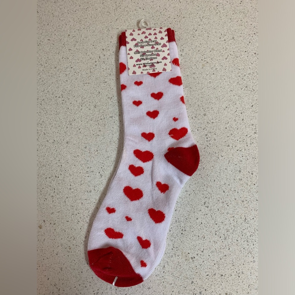 Valentines Sock Winterlace White Red Hearts New Soft